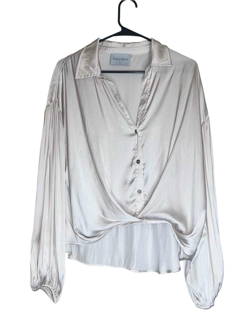 Hausen Women’s Twist Front V-Neck Button Down Blouse Sz L